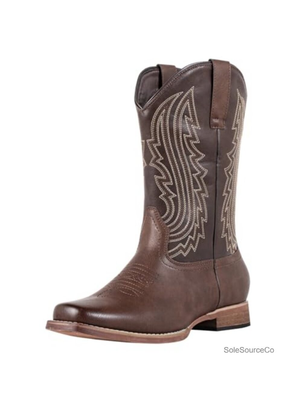 Men's Western Cowboy Boots Square Toe Faux Leather Slip On Embroidered